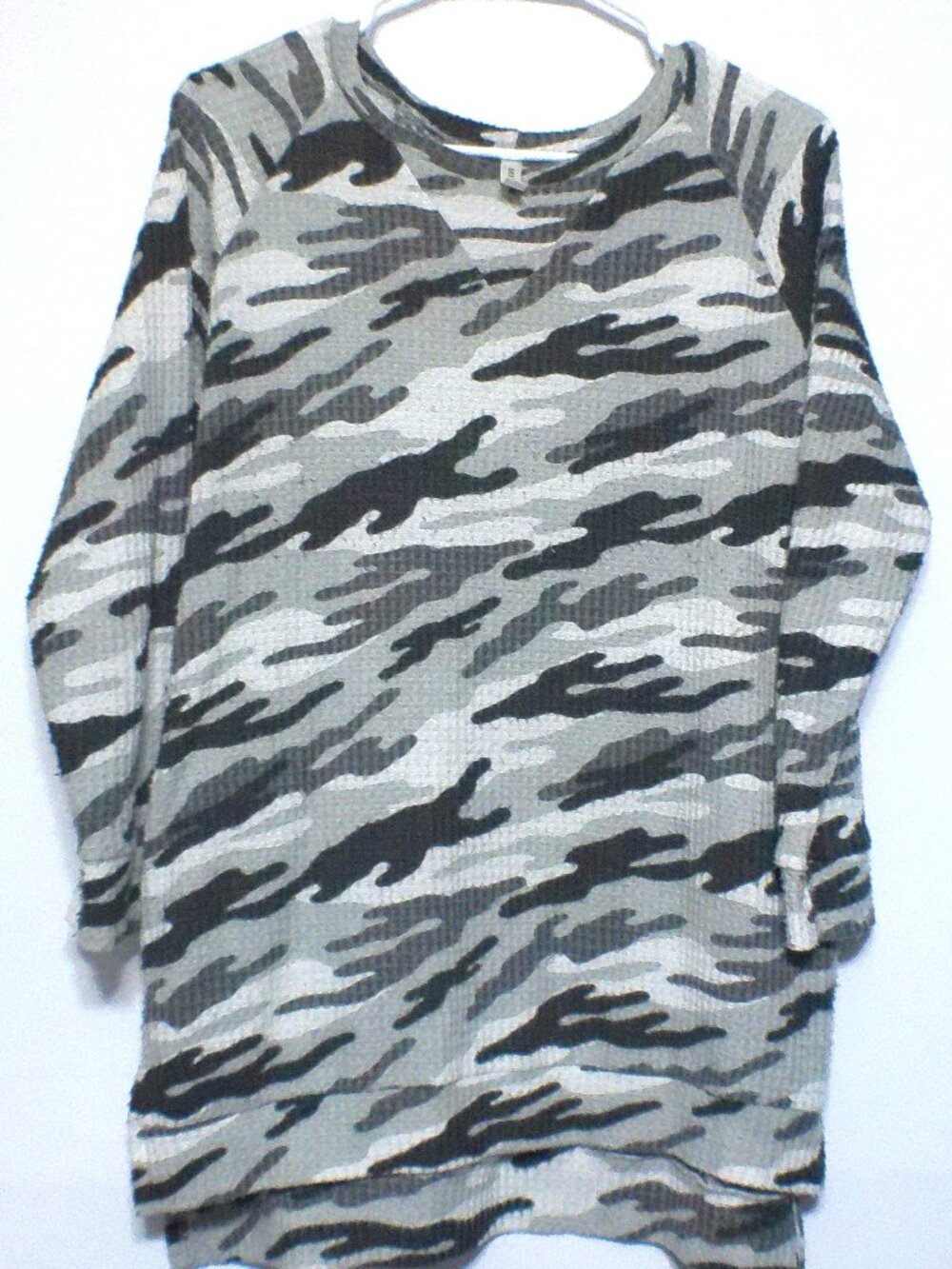 Emerald Camo Tunic Top Women's Small Gray Black Long Sleeve